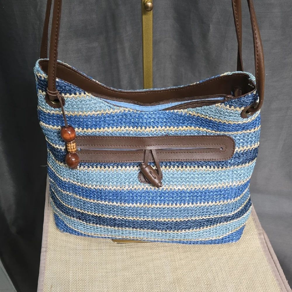 Relativity Blue and Brown Striped Shoulder Bag - Picture 1 of 13